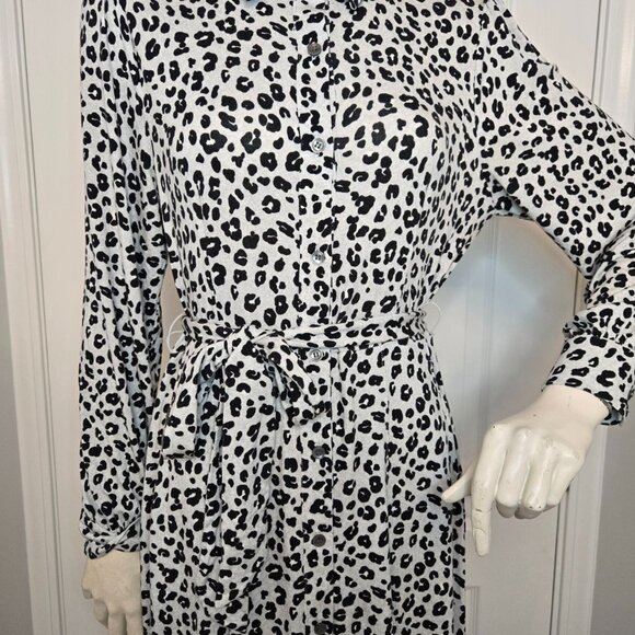 Loft Animal Print Gray Long Sleeves Jersey Midi Dress - Picture 7 of 15